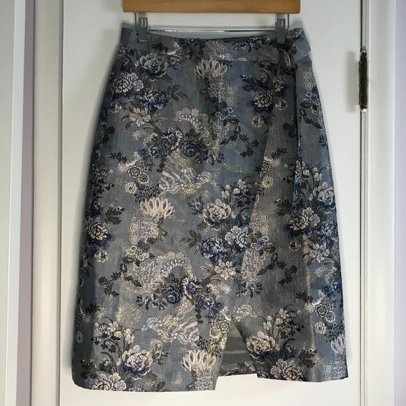 NWT J. Crew Collection Blue Wrap Pencil Skirt Floral Jacquard - Picture 3 of 15